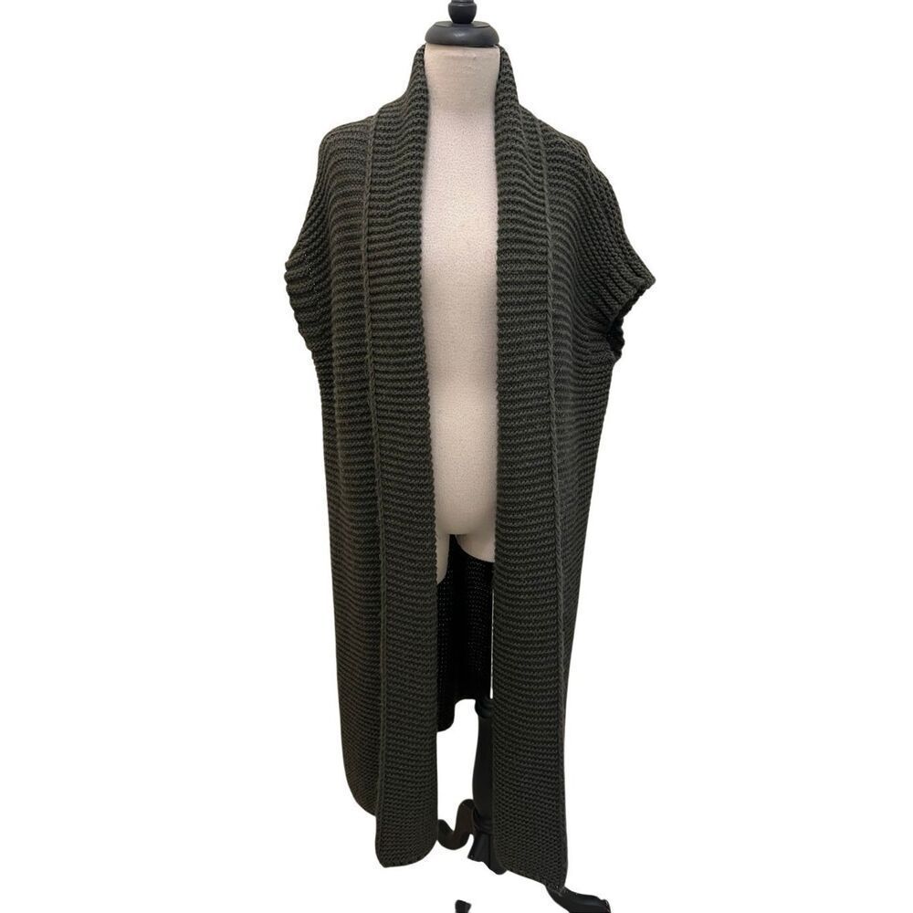 Suzy D London Women's Open Front Ribbed Cap Sleeve Cardigan Olive Green One Size